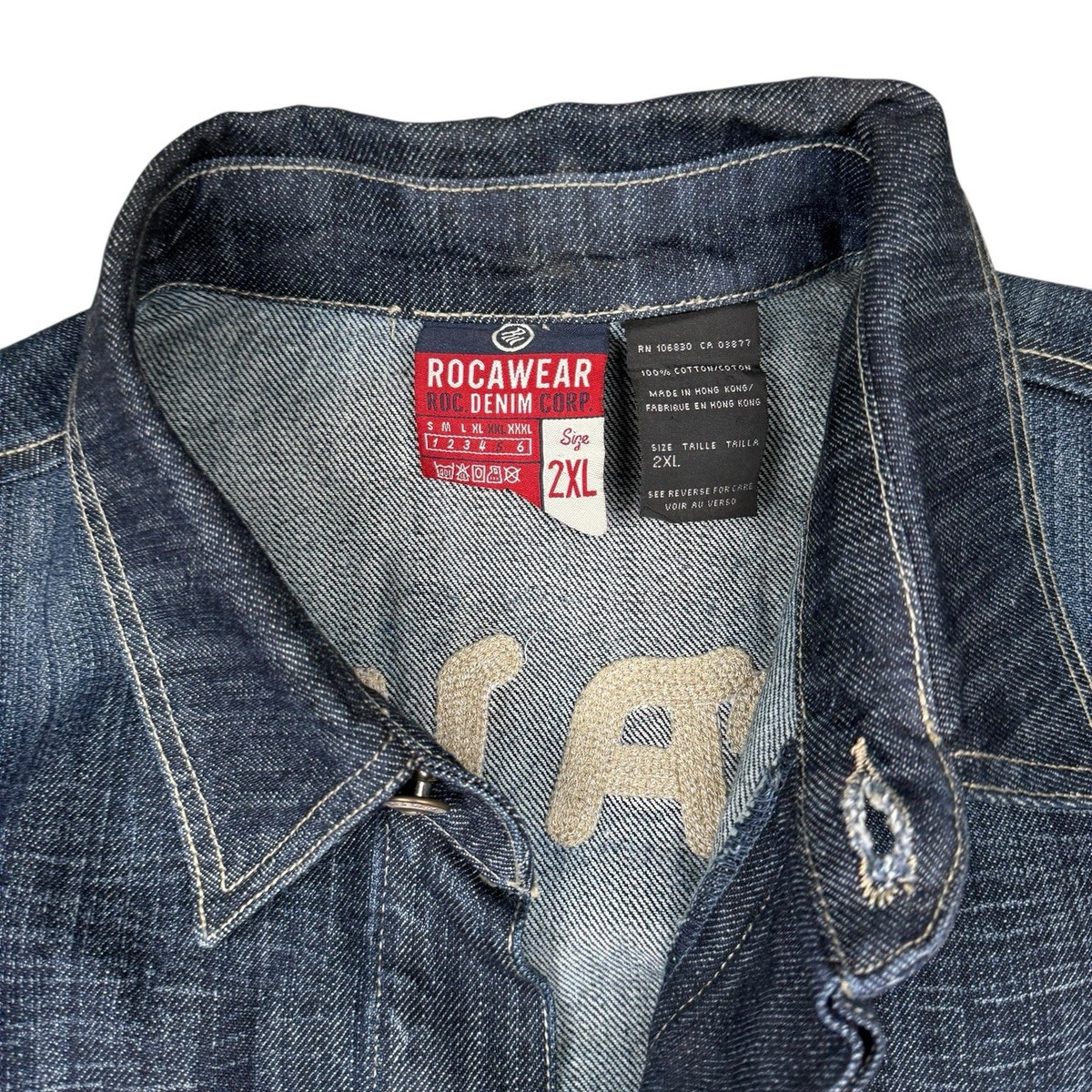 専用5/15 RocaWear Men's Denim Blue Jean Jacket 2XL Founded 1999 Embroidered