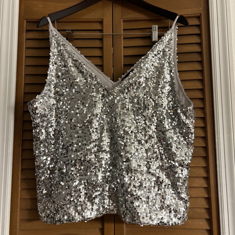 J.crew collection tank top womens Large Silver sequin party carrie wedding VNeck
