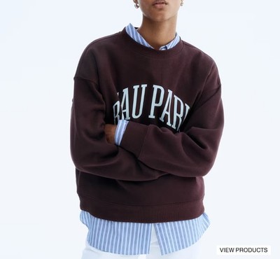 NWT H&M Oversized Sweatshirt with Motif in Maroon / BEAU PARIS 1995 Size XS