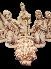 VTG Atlantic Mold Ceramic Nativity Jesus Mary Joseph 3 Wise Men Cream  5"-11.5"