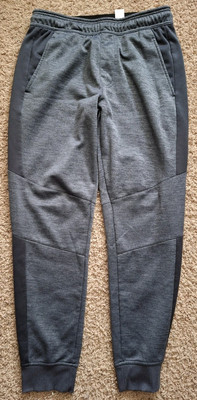Reebok Mens Medium Joggers Sweat Pants Gray Stretch Stripe Pockets Drawstring