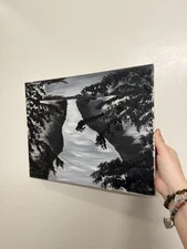 Black and White Acrylic “Nature at the Lake” Painting 