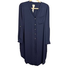 Chico's Dress Women's Small Shirt Button Front Roll Tab Sleeves Blue Chicos 0