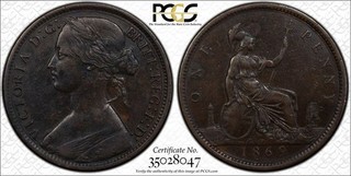 1869 Great Britain Victoria 1 Penny PCGS XF40 Lot#DS957 Key Date! S 3954
