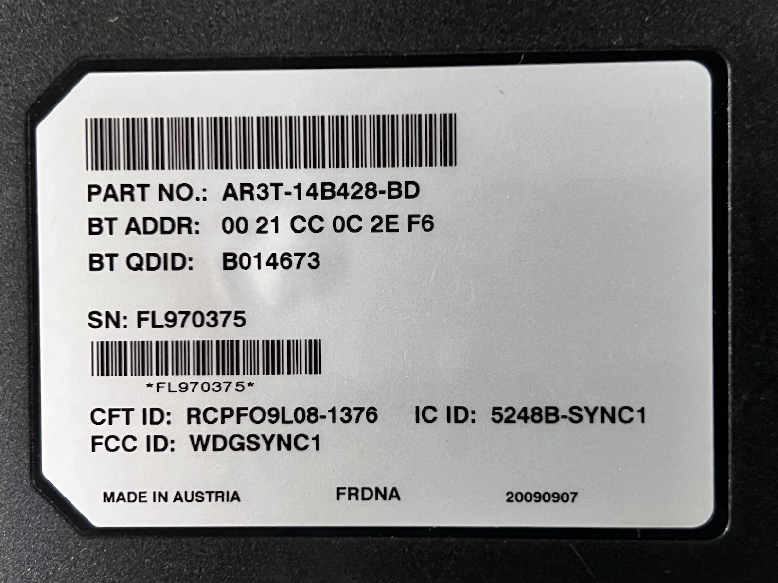 Mustang Focus Ford GT500 Sync Control Module AR3T-14B428-BD / AR3T-14D212-AE