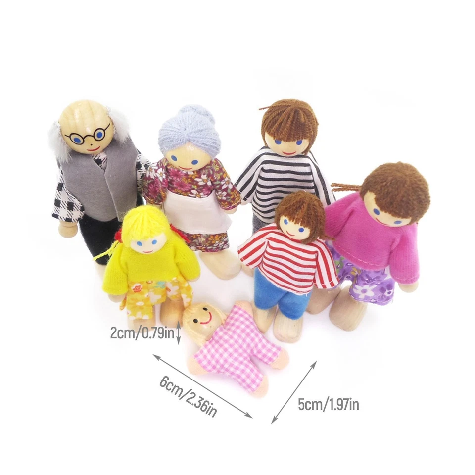 Lotti 7 bambole in legno in scala 1:12, set di accessori per la casa delle - Immagine 2 di 4