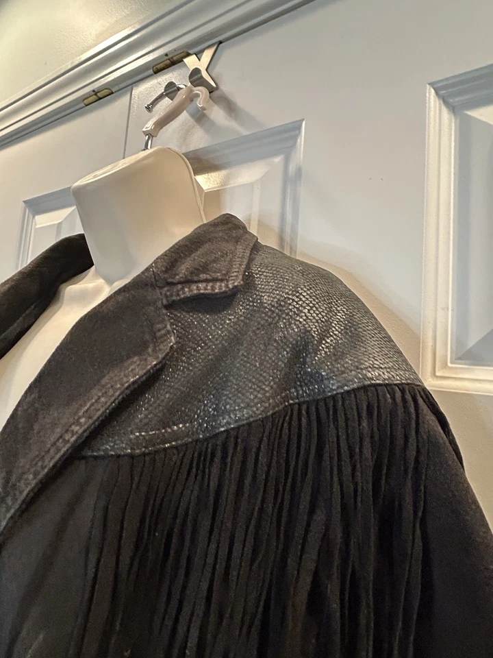 Chaqueta vintage G III para mujer L cuero genuino flecos motocicleta vaquera occidental Foto 4 de 4