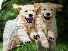 Retriever Puppies Plush Throw Reversible 49x60  Blanket Soft Cozy EUC