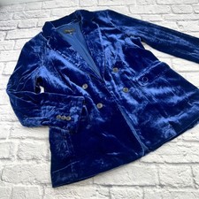 Talbots Petite Blue Velvet Double Breasted Blazer Jacket 12P Cobalt Blue