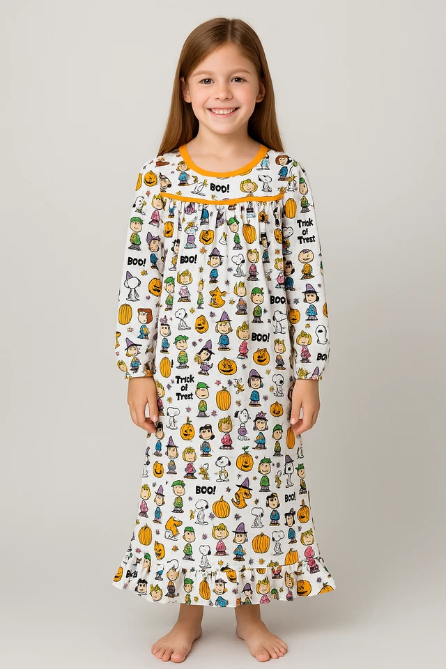花生万圣节睡衣史努比诡计或治疗睡衣儿童尺寸 2T & 女孩 8 — 第 3/4 张图片