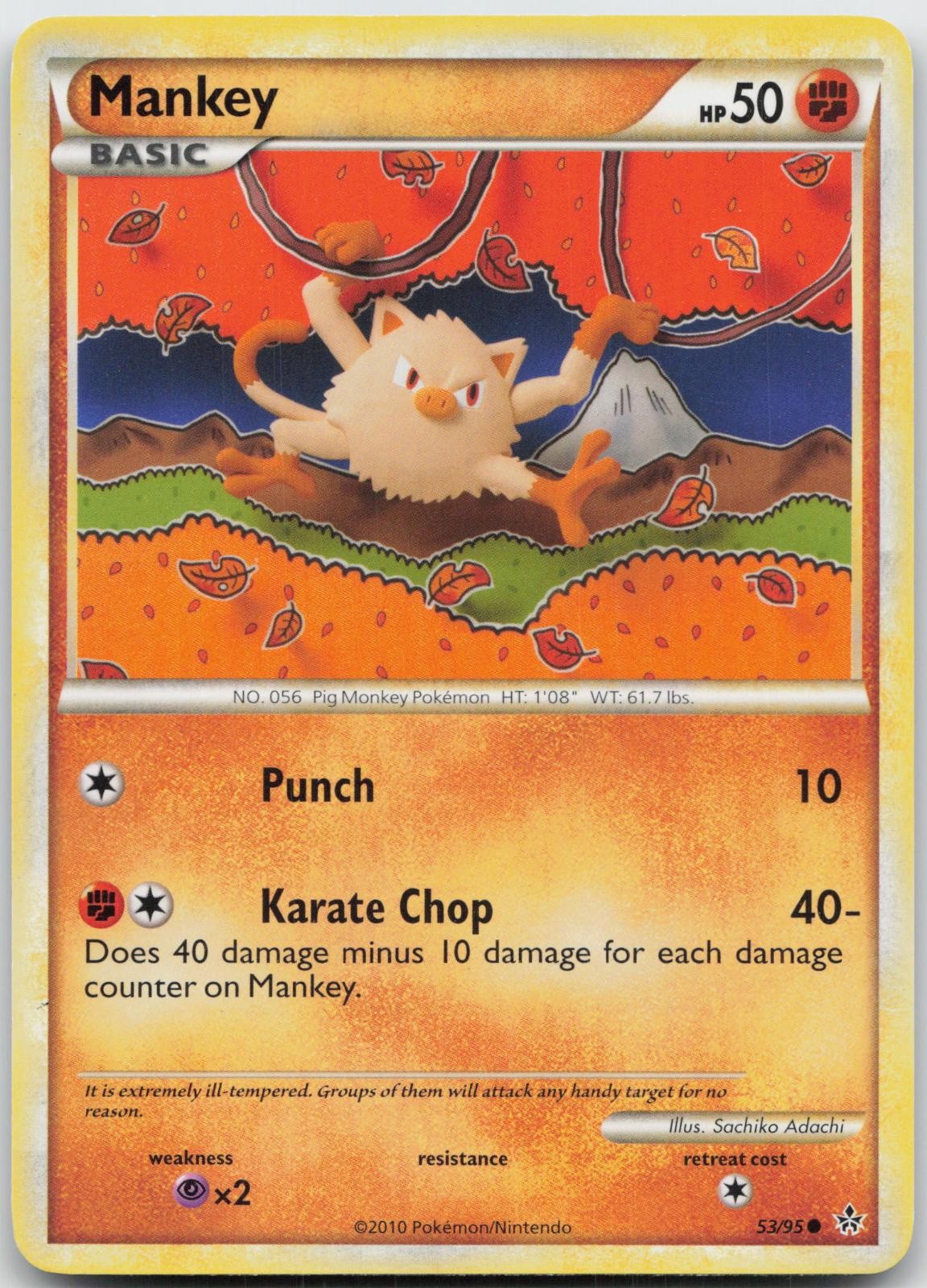 Mankey 53/95 Common HGSS Unleashed Pokemon Moderately Played