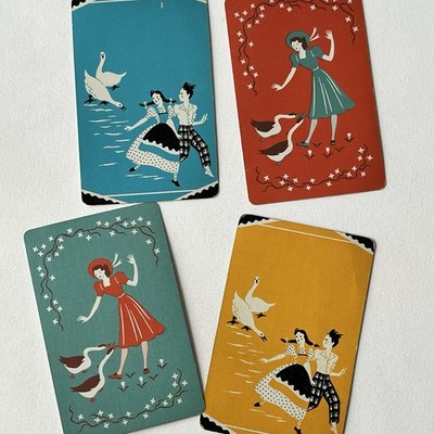 Vintage Lot Of 4 Single Swap Playing Cards Goose Getting Chased By Geese Cute