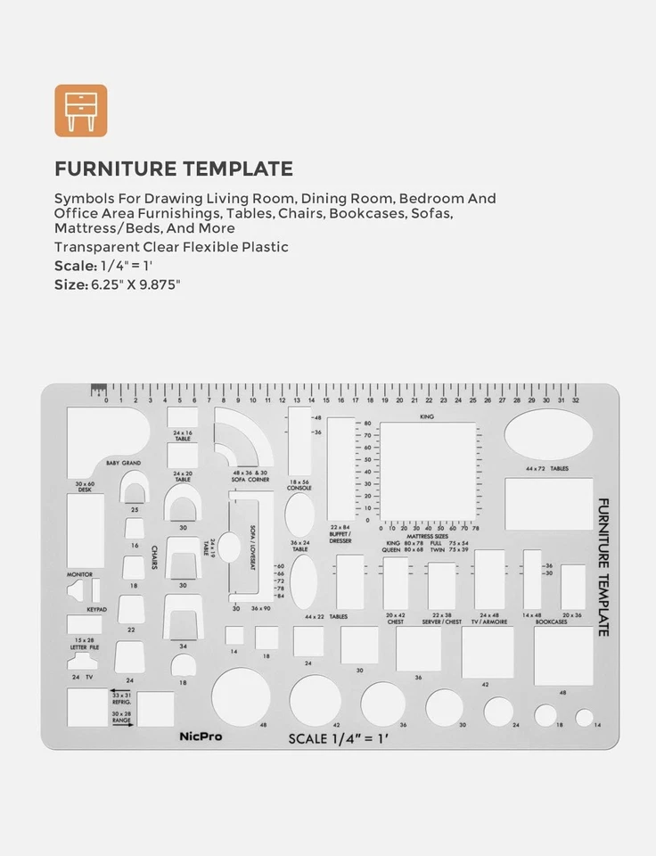 3 Pack Architectural Templates Drafting Tools House Interior Design Template - Image 2 of 4