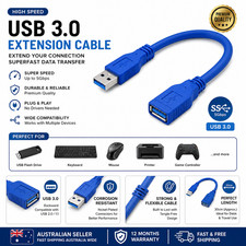 Blue USB 3.0 Extension Cable Type A Male to Female 10cm 20cm 30cm Data Lead AU