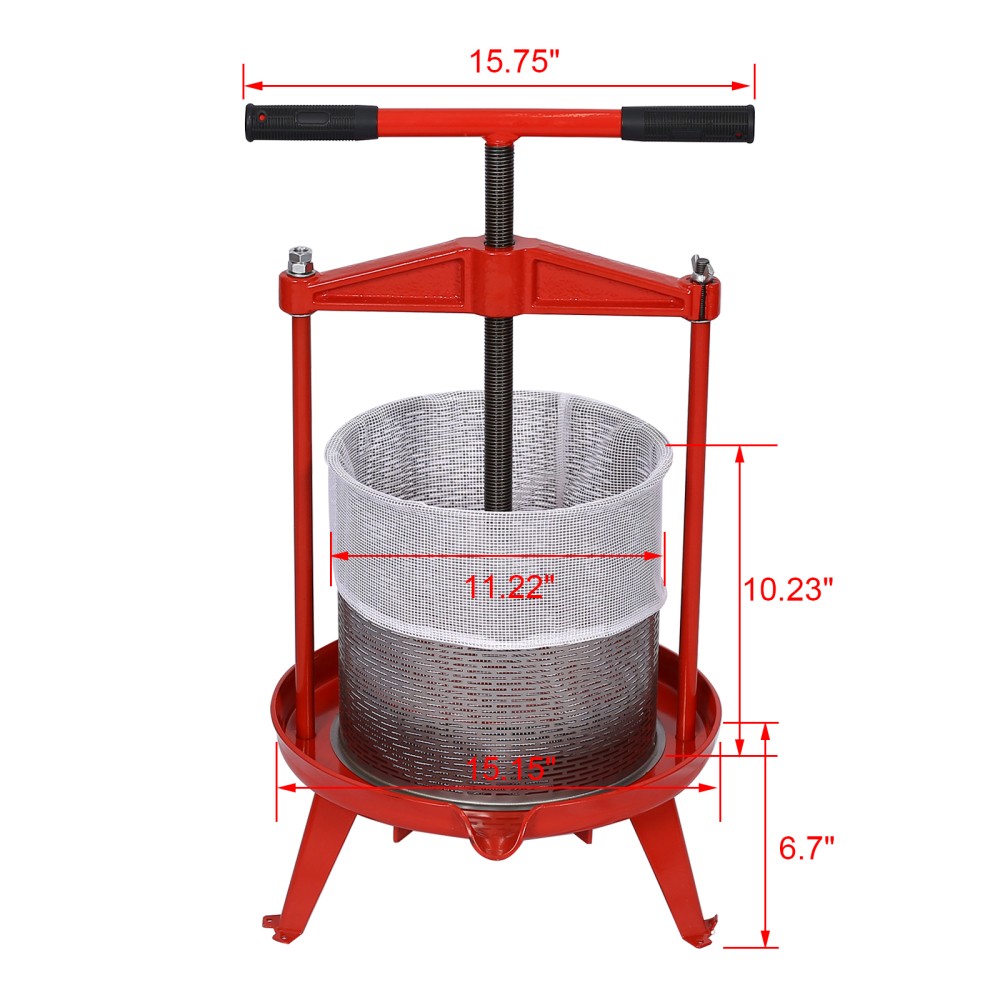 Stainless Steel Fruit Wine Press 3.7Gal/14L T-Handle Heavy Duty Juice Maker