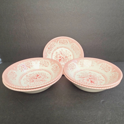 #ad 5 Vtg Kew Pink English Ironstone 6.5” Cereal Soup Bowls Floral Cottagecore $24.95