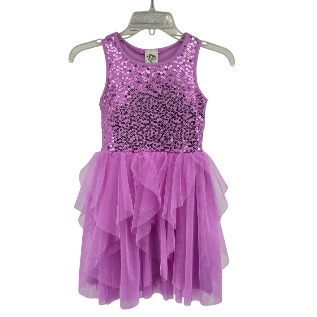 Lily Bleu Girls Pink Purple Sequin Party Dress Tulle Tulip Layered Skirt Size 6