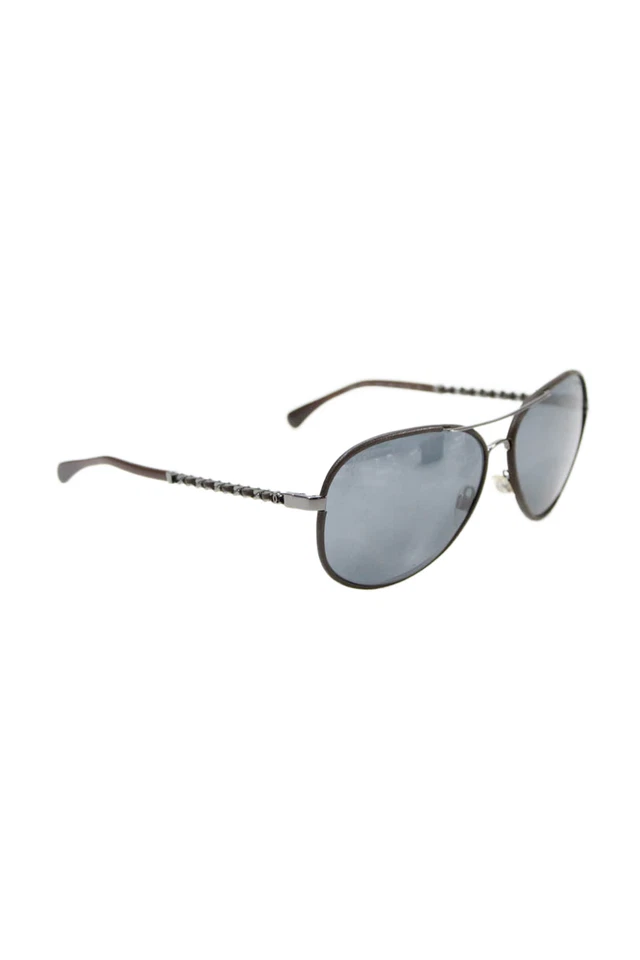 Chanel Womens Metal Braided Trim Aviator Sunglasses Brown Silver Tone - Image 2 of 4