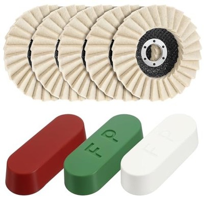 8 Pcs Wool Polishing Wheel Disc Set with Buffing Wheel and Compound, 4 1/2 X 7/8