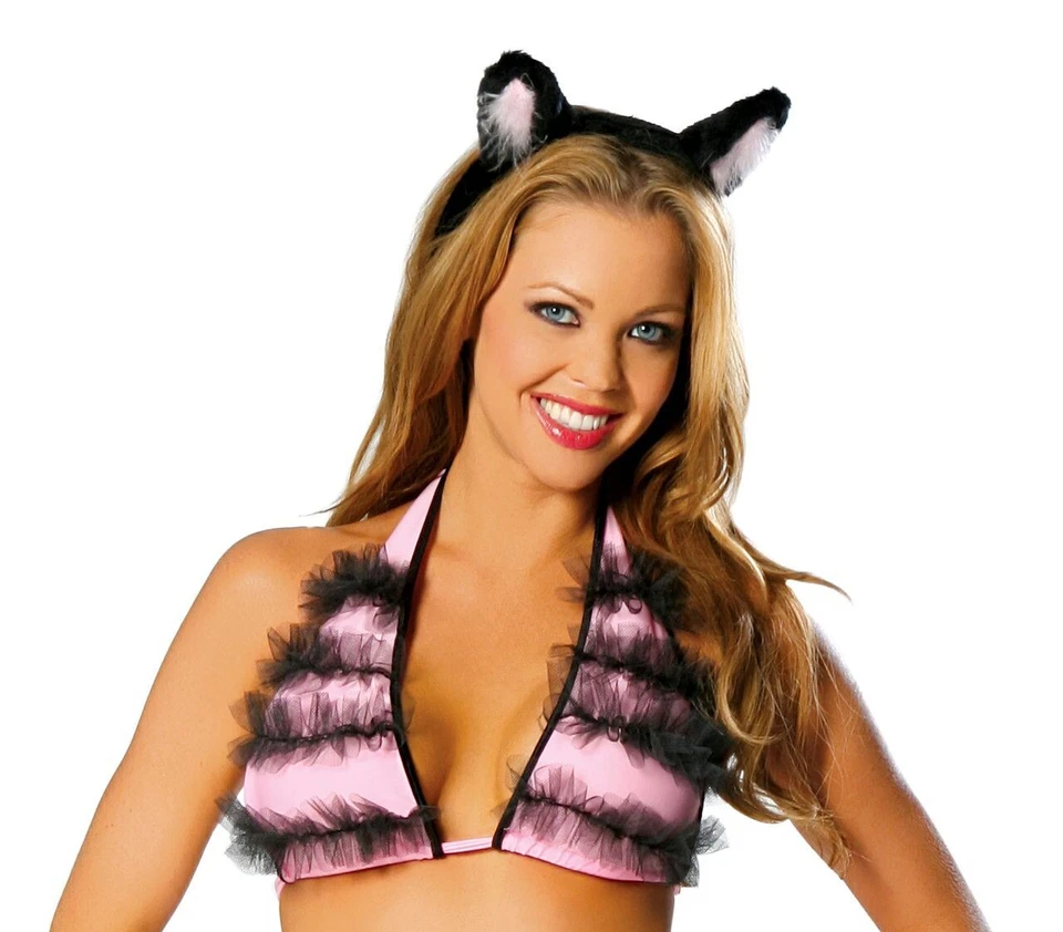 Diadema Orejas de Gato Peludo Difuso Gatito Suave Disfraz Negro Rosa 4461 Foto 2 de 3