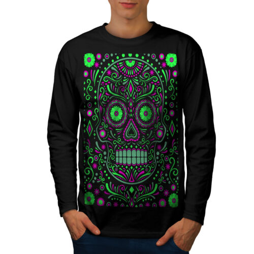 T-shirt homme à manches longues Wellcoda Skull Acid Art, design graphique zombie - Photo 1 sur 5