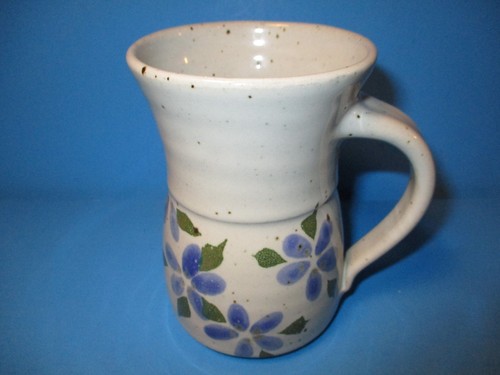 Stoneware Pottery Coffee Tea Mug Flowers Floral Blue Green Gray Speckled - Picture 3 of 6