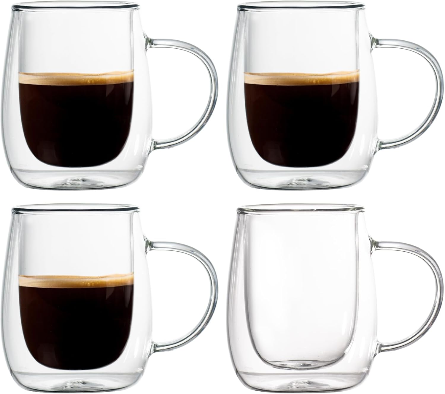 Espresso Cups 7.4Oz/210Ml Double Walled Glass Coffee Mugs 4 Set Clear Hand Blown