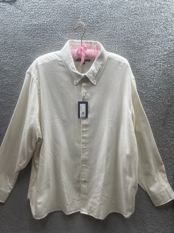 CREMIEUX CLASSICS Men’s Cotton Woven Shirt Button Up Ivory XXL New Plaid Trim - Image 2 of 4