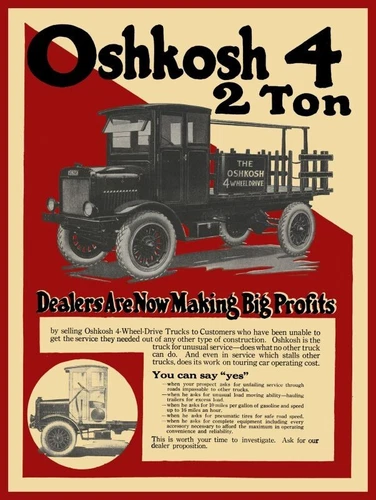 1919 Oshkosh Trucks of Oshkosh, Wisconsin Metal Sign: 12x16" Free Shipping