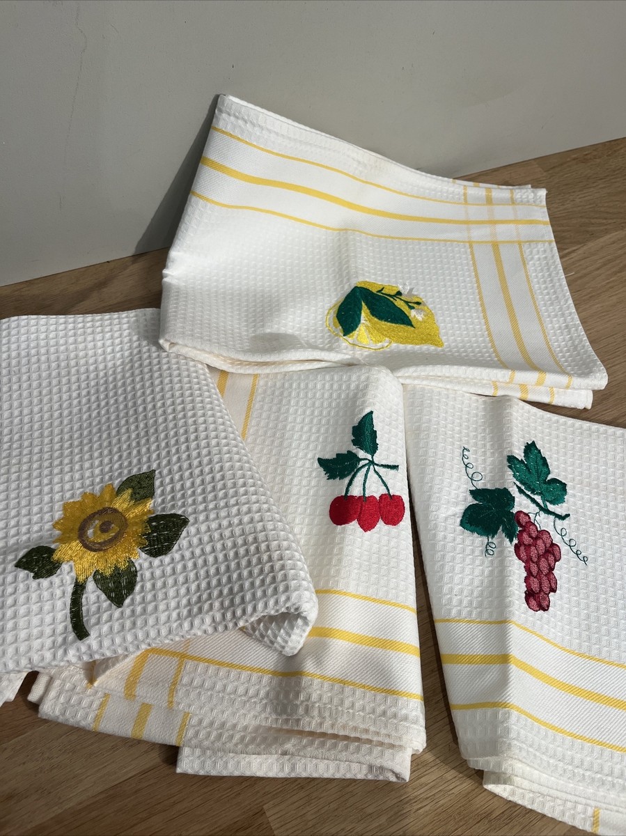Lot de 2 Torchons Vintage avec motifs de fruits