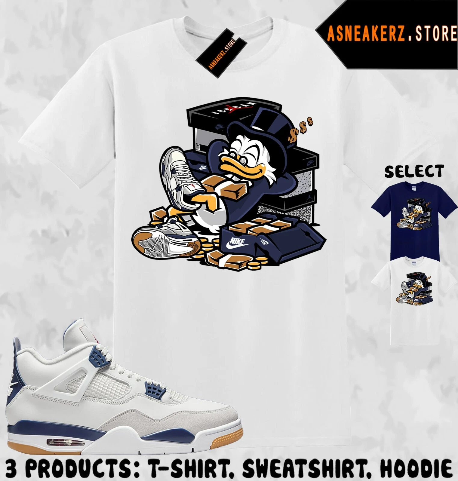 AJ 4 SB Navy Sneaker Matching T-Shirt for Sneakerheads