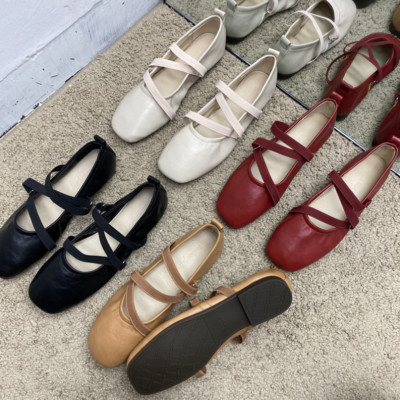 Womens Cross Strap Slip on Casual Ballet Flats Shoes Square Toe Mary Jane Pumps