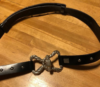 AK Anne Klein Adjustable Genuine Bonded Black Leather Silver Buckle Belt Extra L