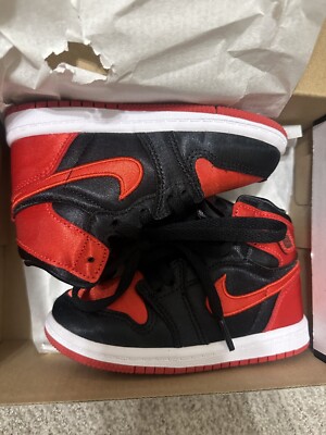 Toddler's Jordan 1 Retro High OG ''Satin Bred'' Blk/U Red-Wht sz 8C