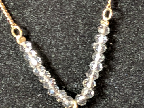 Vintage Smokey & Crystal Glass Lavaliere Pendant Necklace Rose Gold Neck Chain - Picture 7 of 12