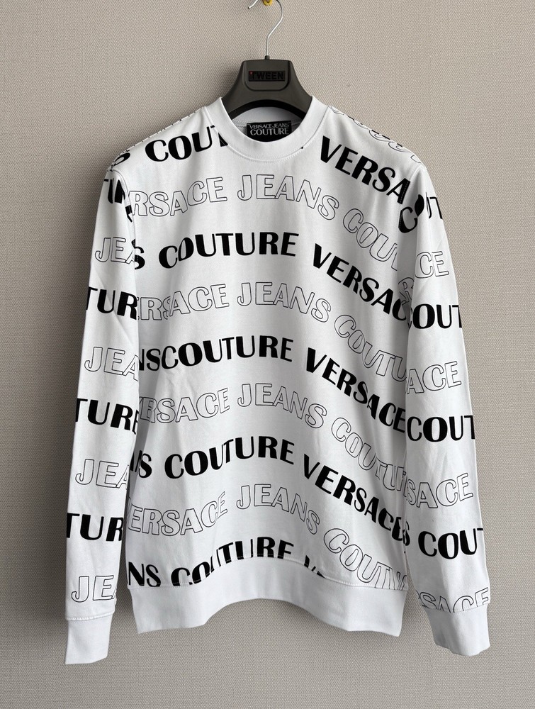 Versace Jeans Couture Sweatshirt LARGE Size Logowave Print Logo White Cotton