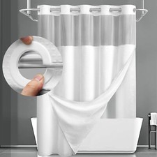 YellyHommy No Hook Shower Curtain with Snap in Liner Set White Waffle Shower ...