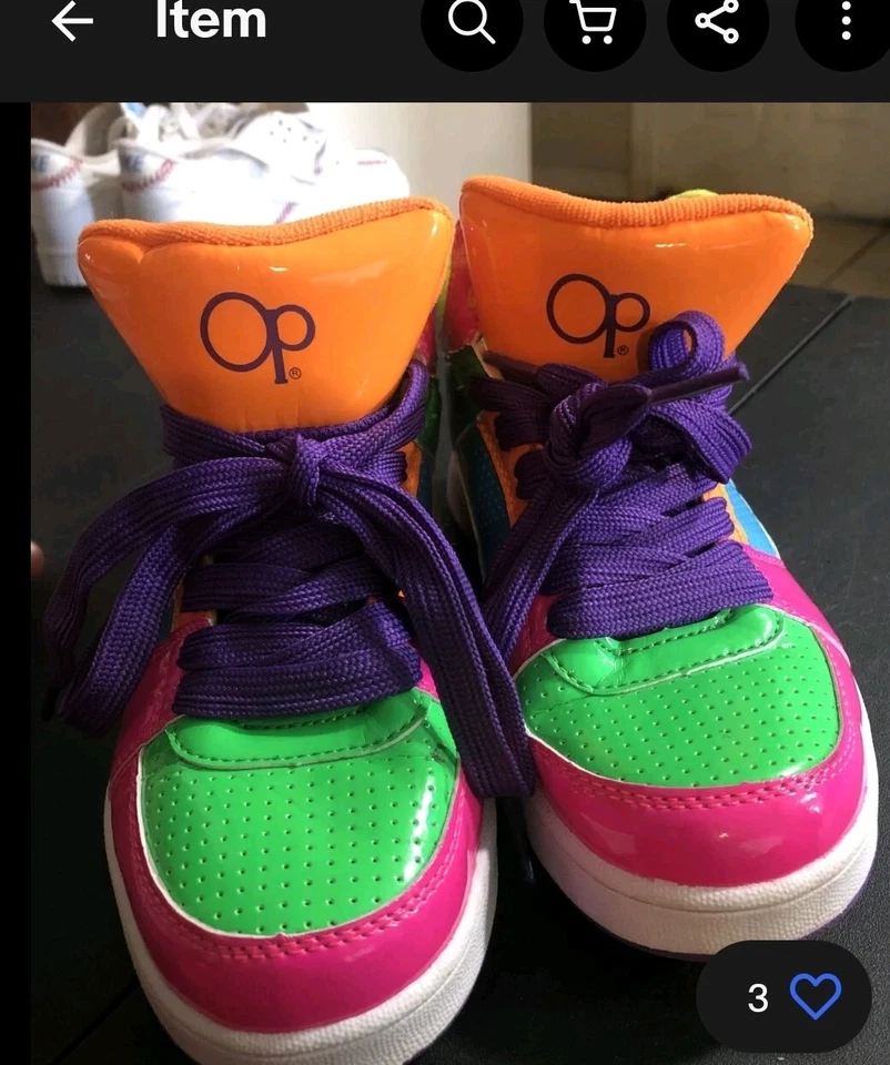 Кроссовки спортивные OP Ocean Pacific неоновые желтые сине-розовые высокий верх размер 5 Bin14 - Изображение 2 из 4