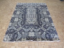 9'2 X 12 Hand Knotted Black Modern Abstract Oriental Rug With Silk G5983