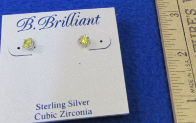 B. Brilliant Stud Pierced Earrings Sterling Silver 925 Cubic Zirconia Yellow