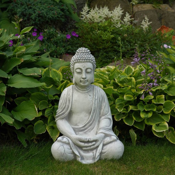 Buddha TempelwäChter Statue Steinfigur 50 Cm 26 Kg Grau WeißBeton Frostsicher-image