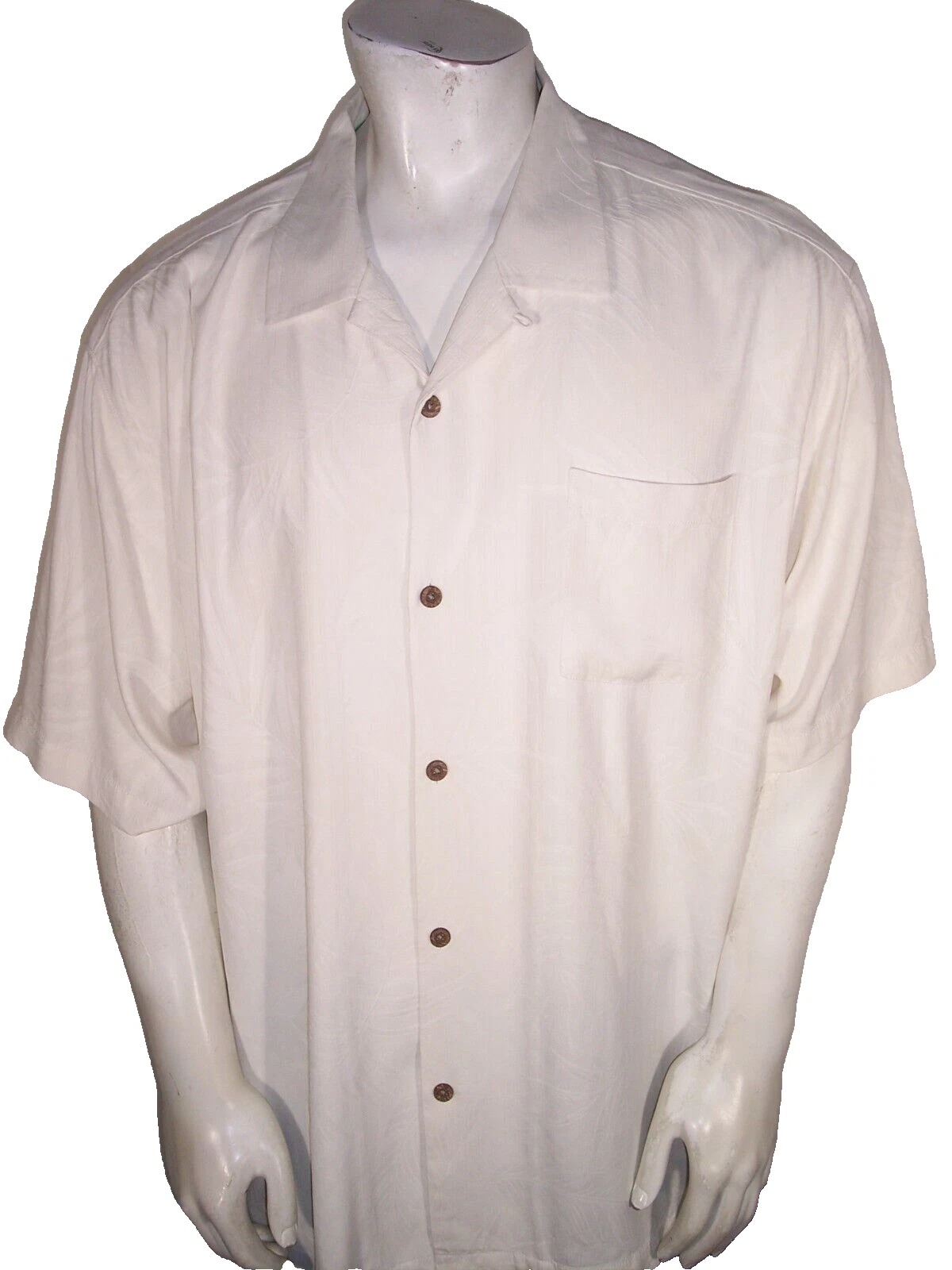 Tommy Bahama Mens XXL Creamy White Subtle Floral Silk Cayman Button-Down Shirt