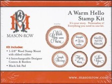 Mason Row Warm Hello Interchangeable Stamps Kit Wood Mount Ink Pad 6 Designs