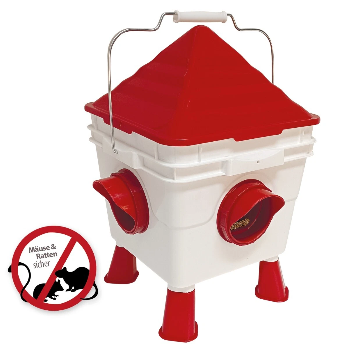 Produktbild von Quailzz Futterautomat 1 Kg – Rot, Für Wachteln, Hühner, Enten, Gänse & Fasane – Mit Deckel, Tragegriff, Einfache Reinigung