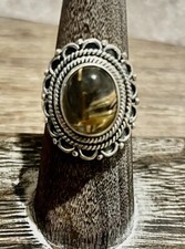 Natural Golden Rutilated Quartz 925 Sterling Silver Statement Ring Sz 7
