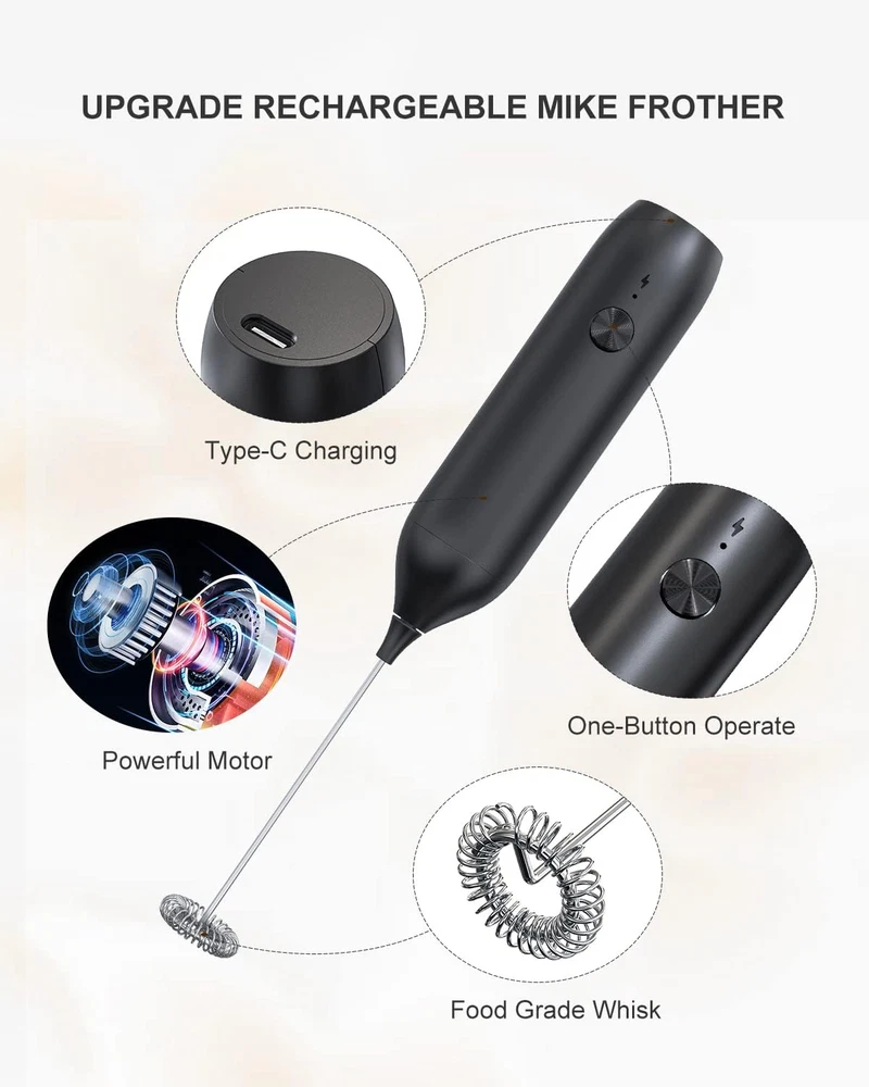 Milk Frother Handheld,  Rechargeable Frother for Coffee, Electric Whisk Drink Mi