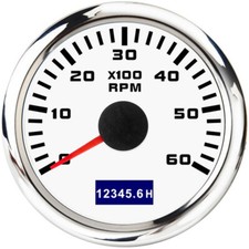 52MM Weißes Tachometer 0-6000RPM mit Stundenmesser für Marine Boot Auto Lkw