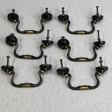 Brass Swan Neck Drawer Pulls Handles Brushed Antique Bronze Set of 6