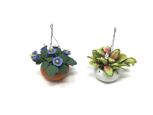 Dollhouse Miniature Hanging Plant Flowers Basket Lot of 2