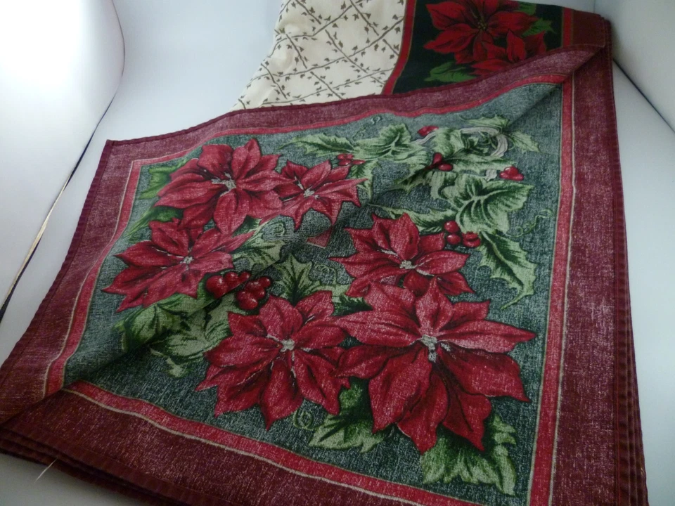 CHARTER CLUB Christmas Holiday Tablecloth Ivy Holly POINSETTIA Red Green 60X100 - Image 3 of 4